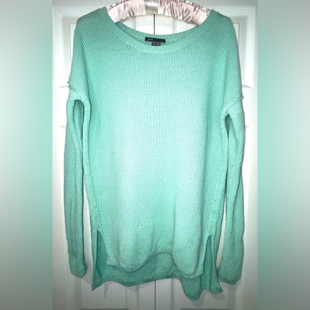 Vince brand Mint Green Hi-Low Side Slit Cotton Cashmere blend Sweater Size S EUC